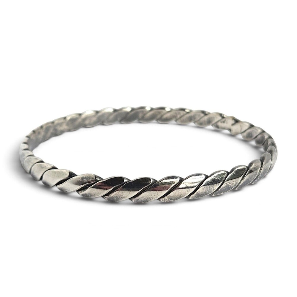 Vintage Solid Sterling Silver Bangle Twisted Rope Braided Bracelet Heavy 23g